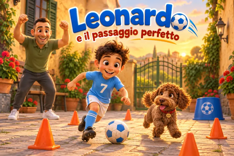 Copertina del libro personalizzato «Leonardo», personaggi disegnati da foto reali