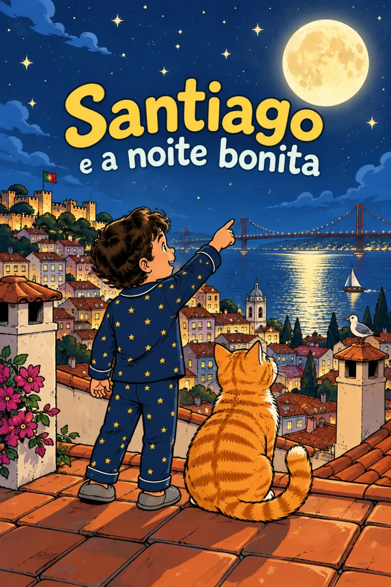 Portada del libro personalizado «Santiago», personajes dibujados a partir de fotos reales